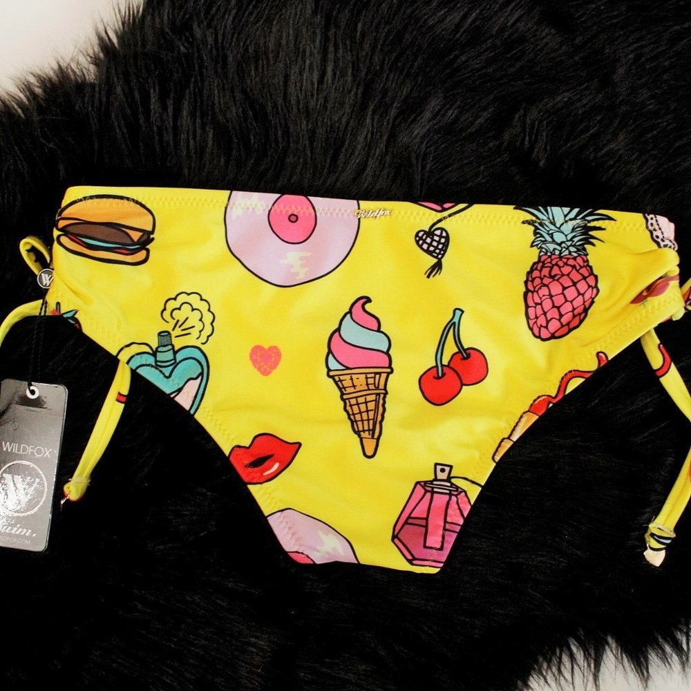Wildfox Emoji Print Boy Short Bikini Bottoms S NWOT